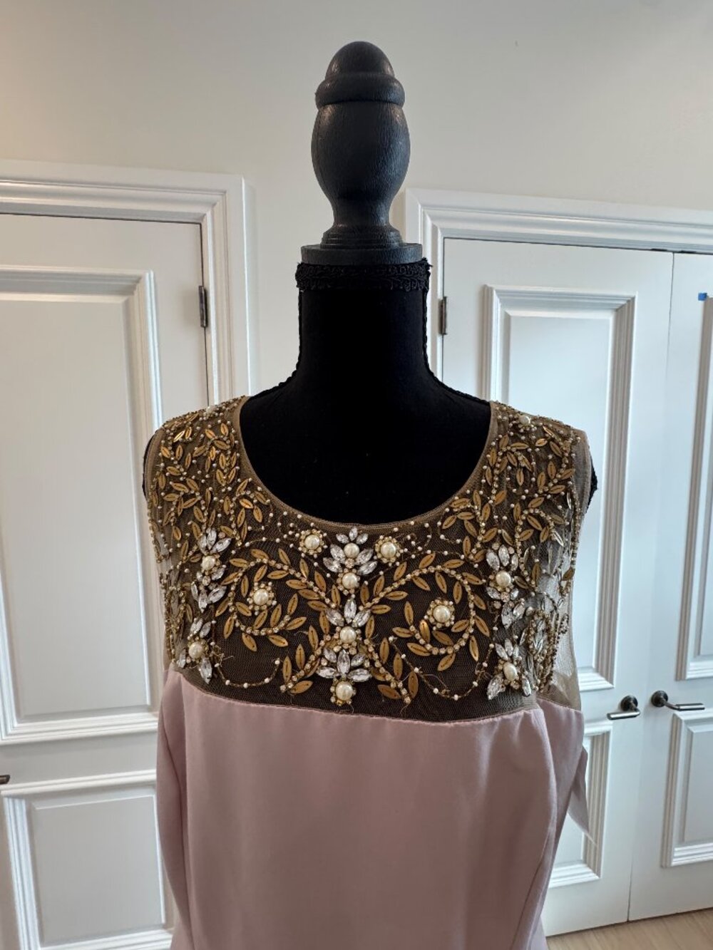 Marchesa Notte Blush Beaded Illusion Bodice Evening Gown Size 16 NWT